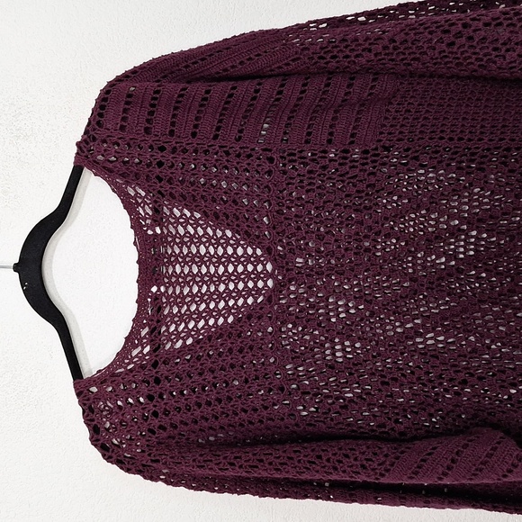 Maggie Lawrence Collection Burgundy Crochet Open Knit Relaxed Fit Sweater Sz. 3X - Picture 5 of 8